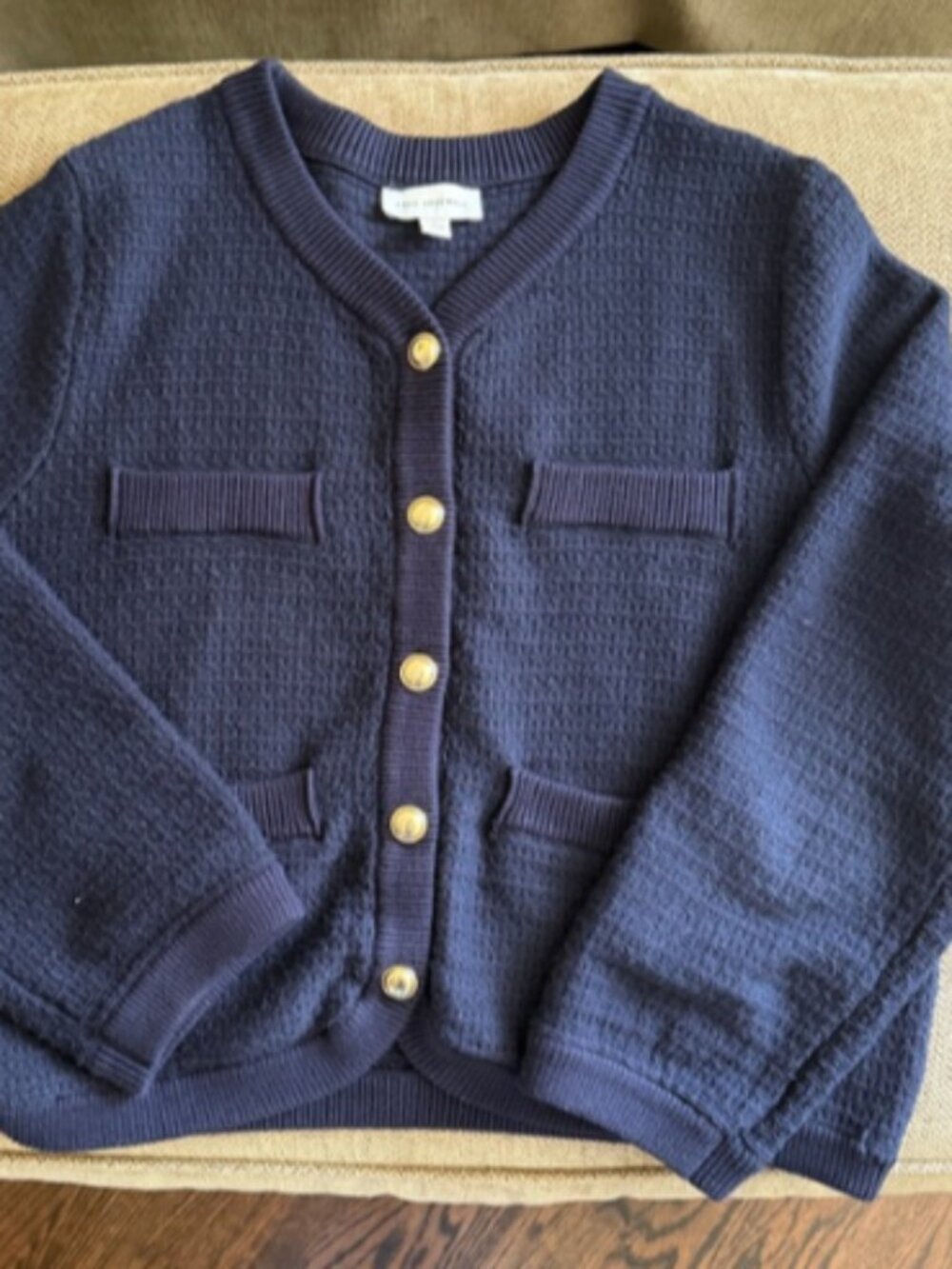 Free Assembly Navy Textured Knit Cardigan Jacket Gold Buttons L 12-14